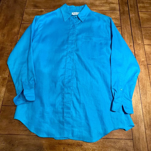 Westbound Petite 100% Linen Blue Button Front Top Women's Sz PL S1055-01 - Picture 3 of 11